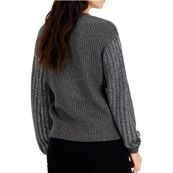 Inc International Concept NWT Shine Cardigan Sweater Gray Silver V Neck Size S - Picture 4 of 10